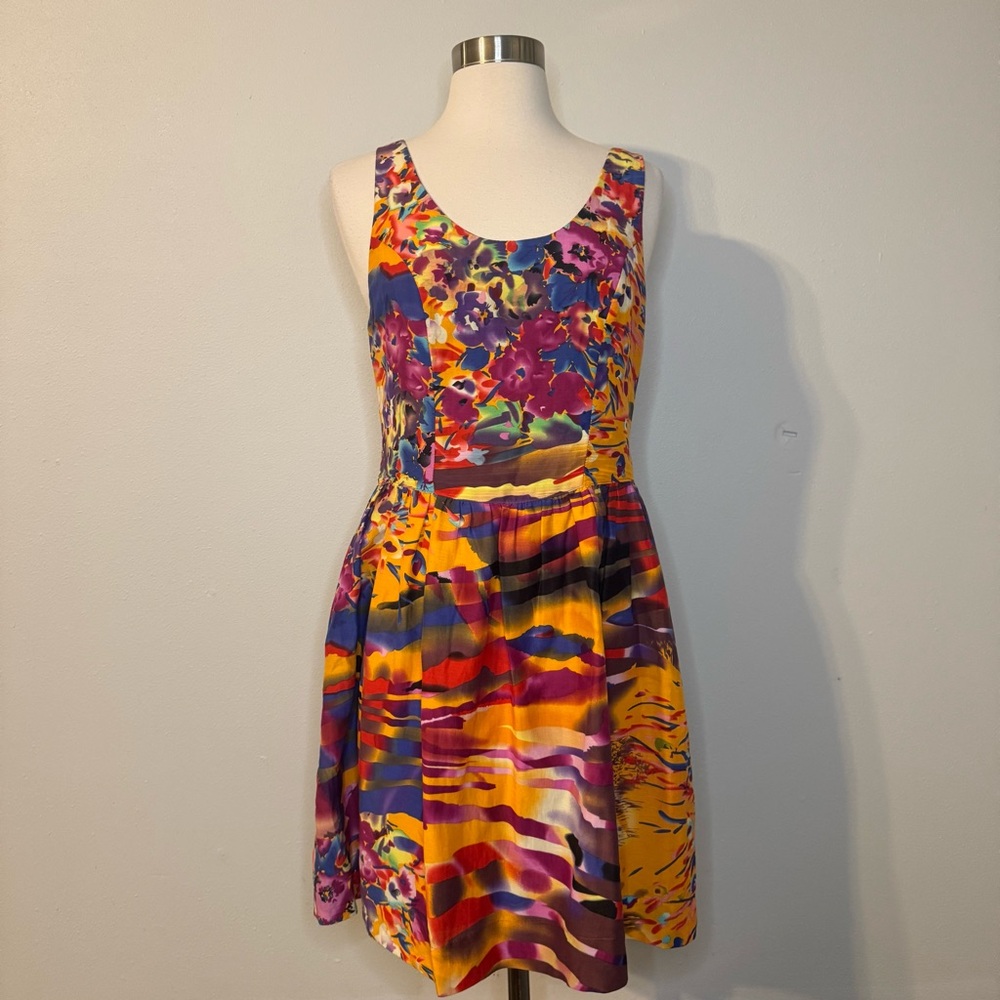 Rubber Ducky Multi Color Dress Size Small  100% Silk multi color